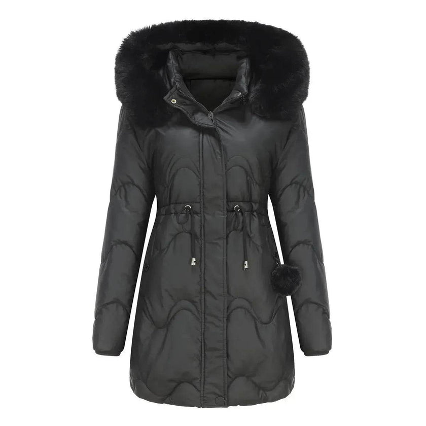 Autumn Winter Fur Collar cotton padded long winter jacket for women
