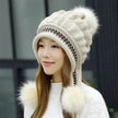 Women Cozy Knit Fleece-Feel Beanie With Ear Flaps Winter Hat Perfect For Skiing & Outdoor Activities