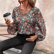 Women's V-neck Lantern Long Sleeve Shirt Autumn casual blouse top