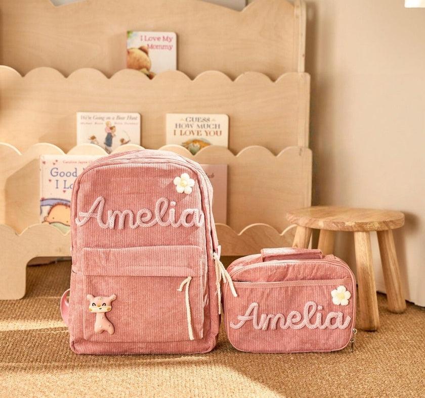 Kids Corduroy Backpack & Lunch Bag Set – Handmade Chunky Yarn, 7 Colour Combos