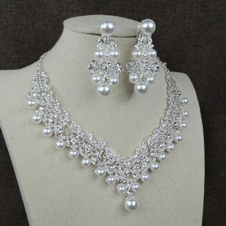 0284 White pearl diamond bridal accessories set