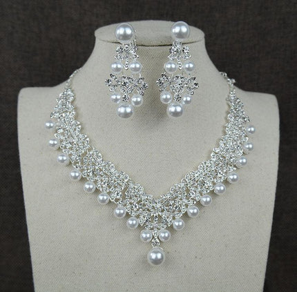 0284 White pearl diamond bridal accessories set