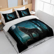 Moon Wolf Duvet Cover Set – Green Watercolor Forest Wolf Bedding | 3-Piece Microfiber | Twin Full King