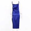 Women's Satin Drape Cowl Neck Sleeveless summer dress Strappy Cami Split Slit Party Midi Dress
