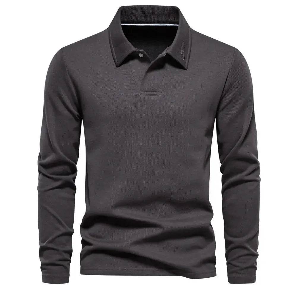 Fashion Plain Lapel Long-sleeved Polo Shirt Men's Casual Autumn Polo sweatshirt