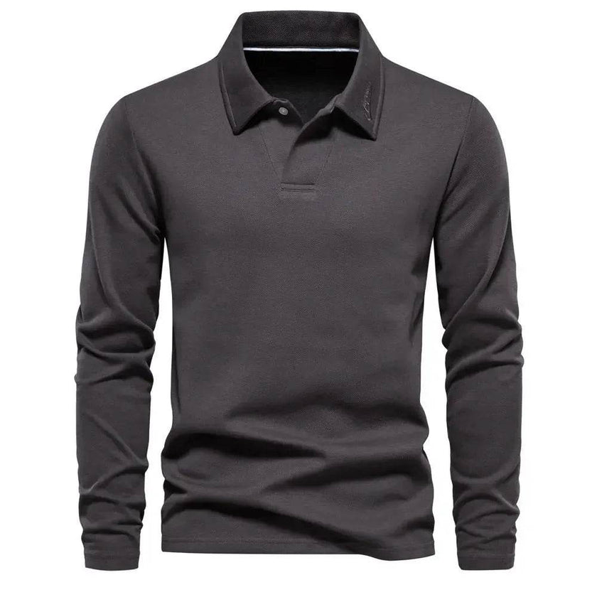 Fashion Plain Lapel Long-sleeved Polo Shirt Men's Casual Autumn Polo sweatshirt