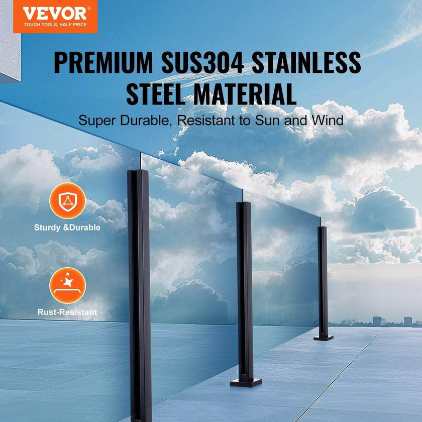 Thickness Tempered Glass, 304 Stainless Steel Glass Mounting Clamp, Glass Shelf Bracket For Balcony, Garden, Deck, Stair, Black