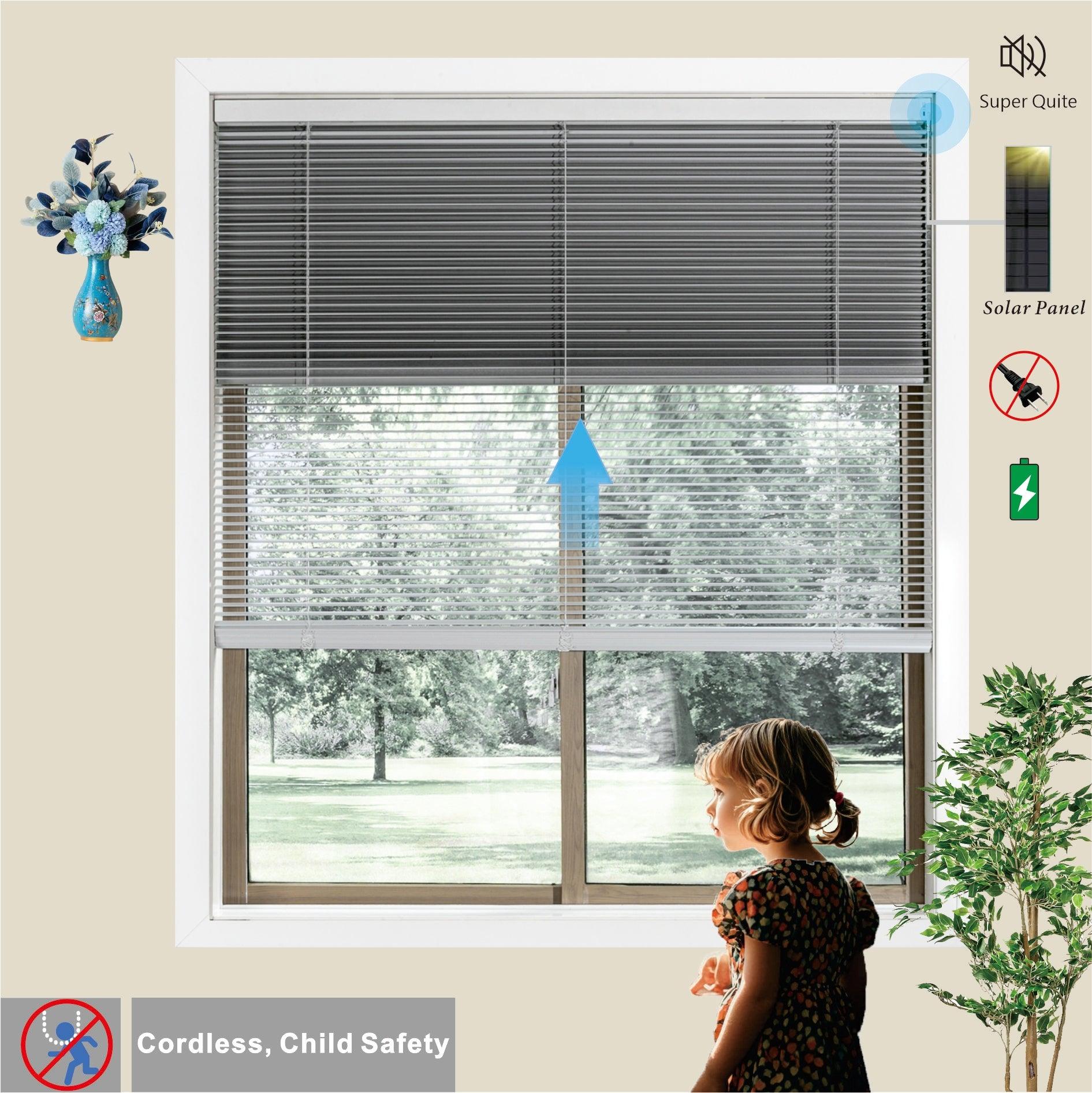 Double Layer Electric Honeycomb Curtain with Solar Charging & 15-Channel Remote, Motorized Blackout Blinds