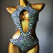 Women's Mesh Diamond One-Piece Swimsuit – Rhinestone Sheer Overlay Swimwear