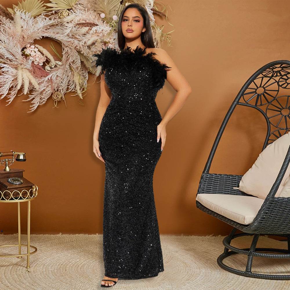 Luxury formal dress Feather Stitching Sequin Evening Dress Long dress