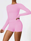 Women's Four Seasons Sports Suit, Women's Long Sleeve Round Neck Sports T-shirt And High Waist Tight Shorts Yoga Suit.