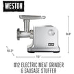 WESTON 33-1301-W #12 Electric Meat Grinder & Sausage Stuffer