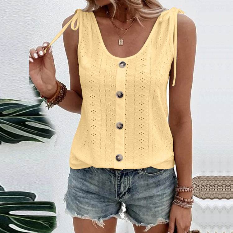 Casual summer U-neck Vest Women Shoulder With Bow Tie Summer blouse top