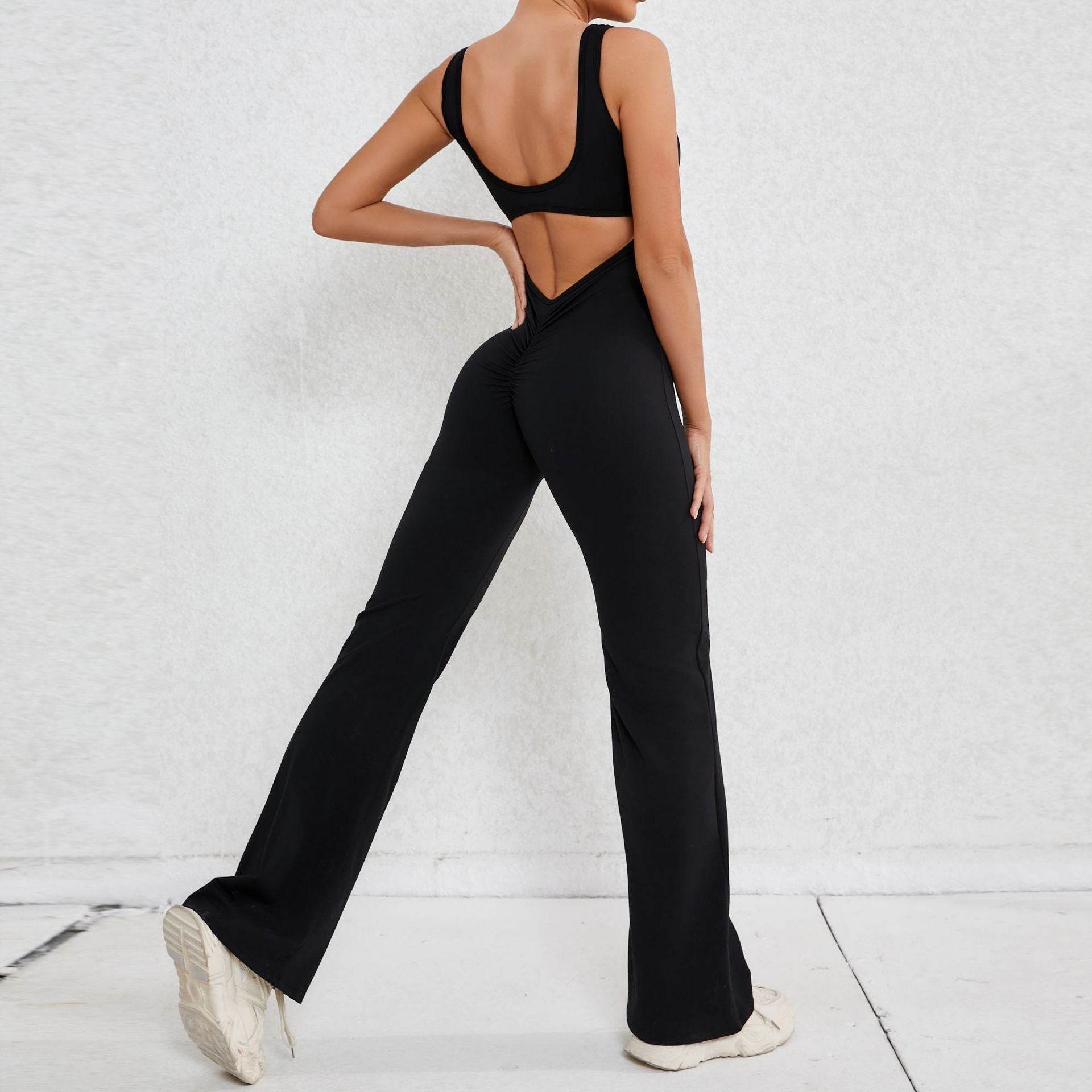 Hollow Back Workout Jumpsuit Sports Athleisure Yoga Wide Leg Jumpsuit