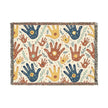 Handprint Pattern Woven Blanket — Boho Tribal Throw for Living Room, Nursery, or Gift