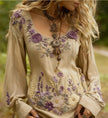 Grass And Flower Embroidered Linen Shirt