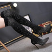 Women's Over-the-Knee Stiletto Boots – Pointed Toe Sparkle Mesh Sock Thigh High Heels