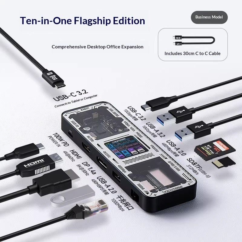 10-in-1 USB-C Docking Station – 8K HDMI, Gigabit Ethernet, 100W PD, SD Card Hub
