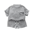 Children's Summer Clothing Casual Plain color Cotton Short Sleeve shirt and Short pant Two-piece Set