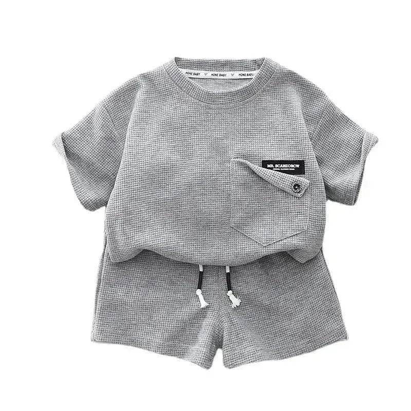 Children's Summer Clothing Casual Plain color Cotton Short Sleeve shirt and Short pant Two-piece Set