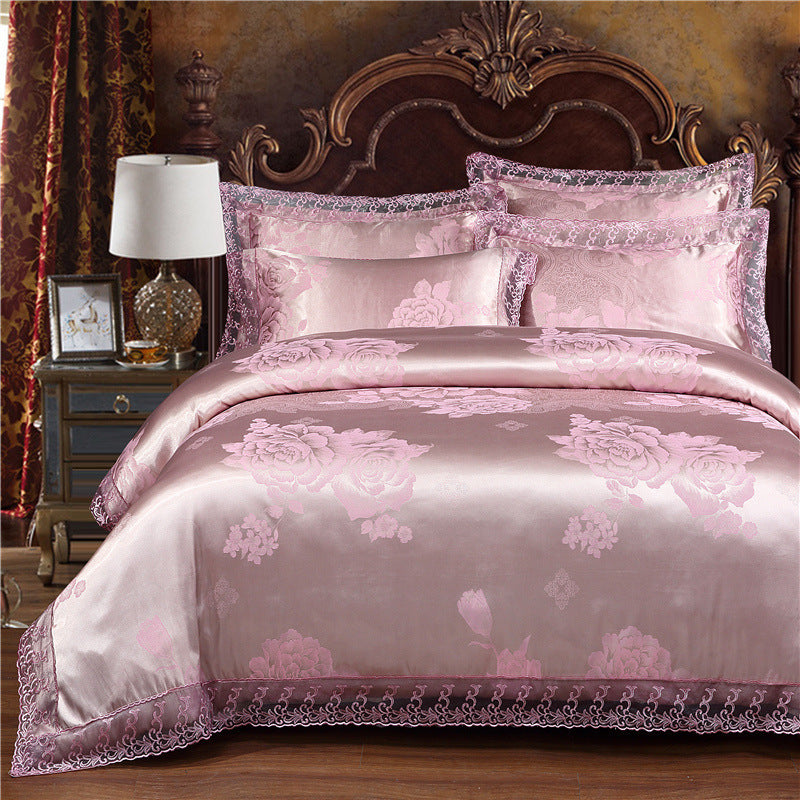 Jacquard Cotton Four‑Piece Luxury Bedding Set – Pure Cotton Duvet Cover & Silk‑Satin Finish Bed Sheet