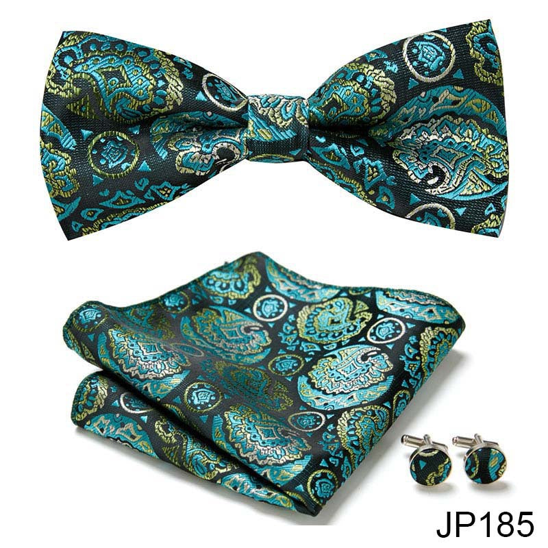 Men's Jacquard Bow Tie Set – Bow Tie, Pocket Square & Cufflinks | 36 Colors | Canada & USA