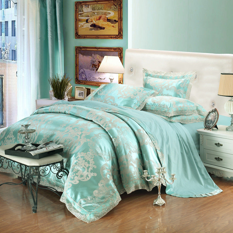 Jacquard Cotton Four‑Piece Luxury Bedding Set – Pure Cotton Duvet Cover & Silk‑Satin Finish Bed Sheet
