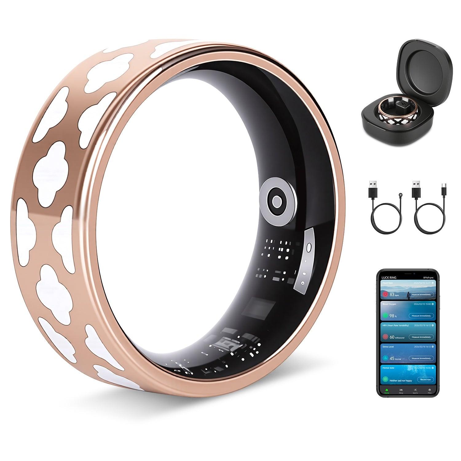 Smart Ring Health Tracker White Cloud Fitness Sleep HRV Stress Titanium IP68 7-Day Battery