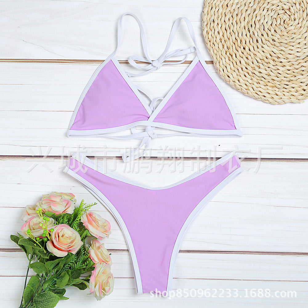 Women's Halter Triangle Bikini Set – Contrast Trim