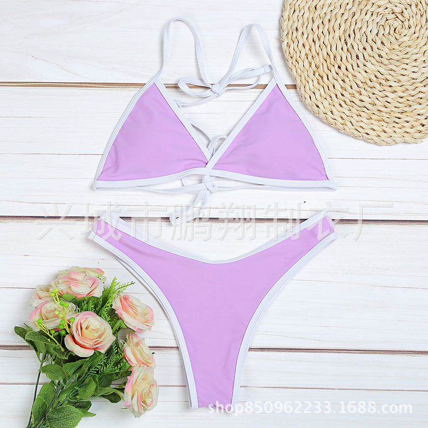 Women's Halter Triangle Bikini Set – Contrast Trim