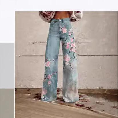 Women's 3D Printed Bootcut Flared Pants – Graphic Print Wide Leg Casual Trousers