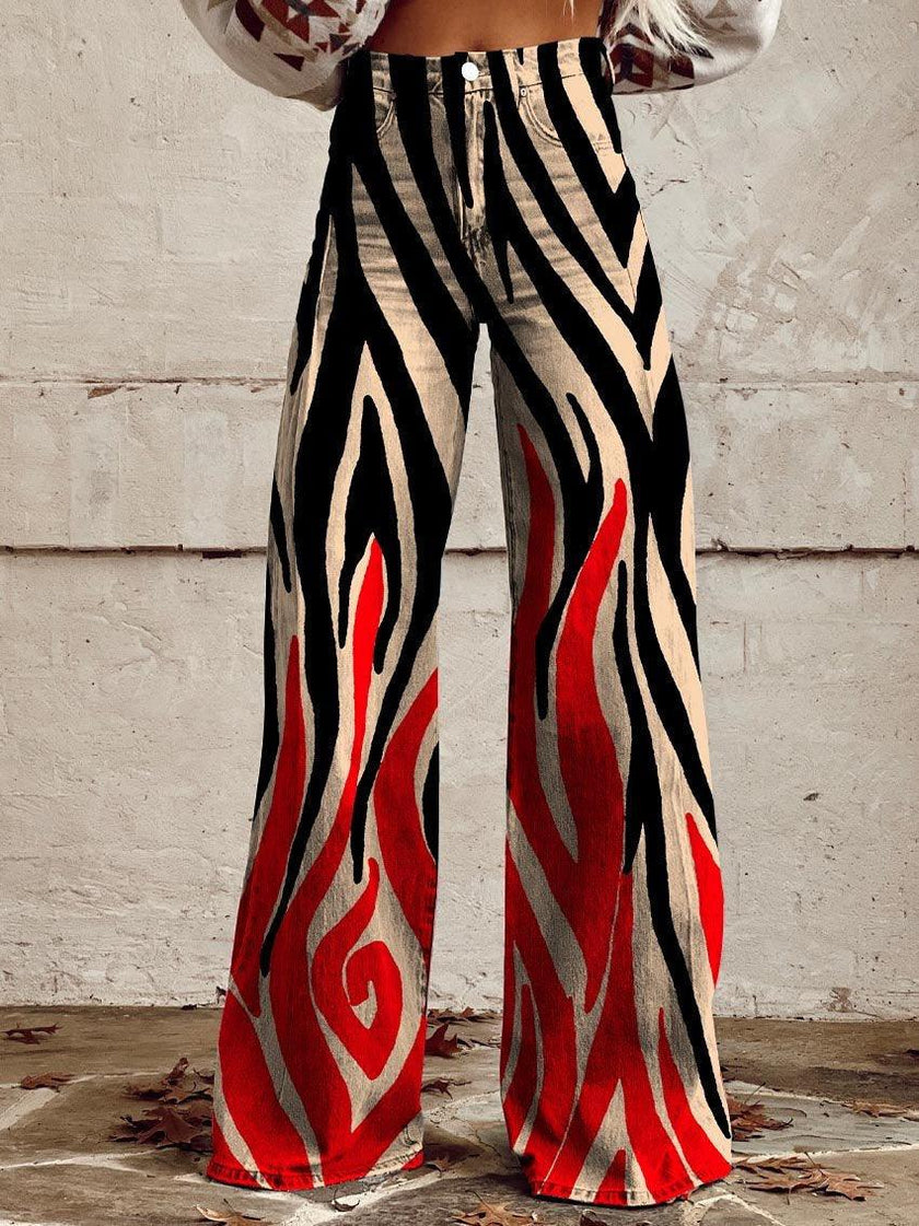 Graphic Printed Bootcut Jeans for Women – Wide Leg Printed Denim Trousers
