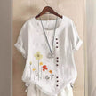 Women's Casual Printed Cotton Linen Short Sleeve Blouse Top