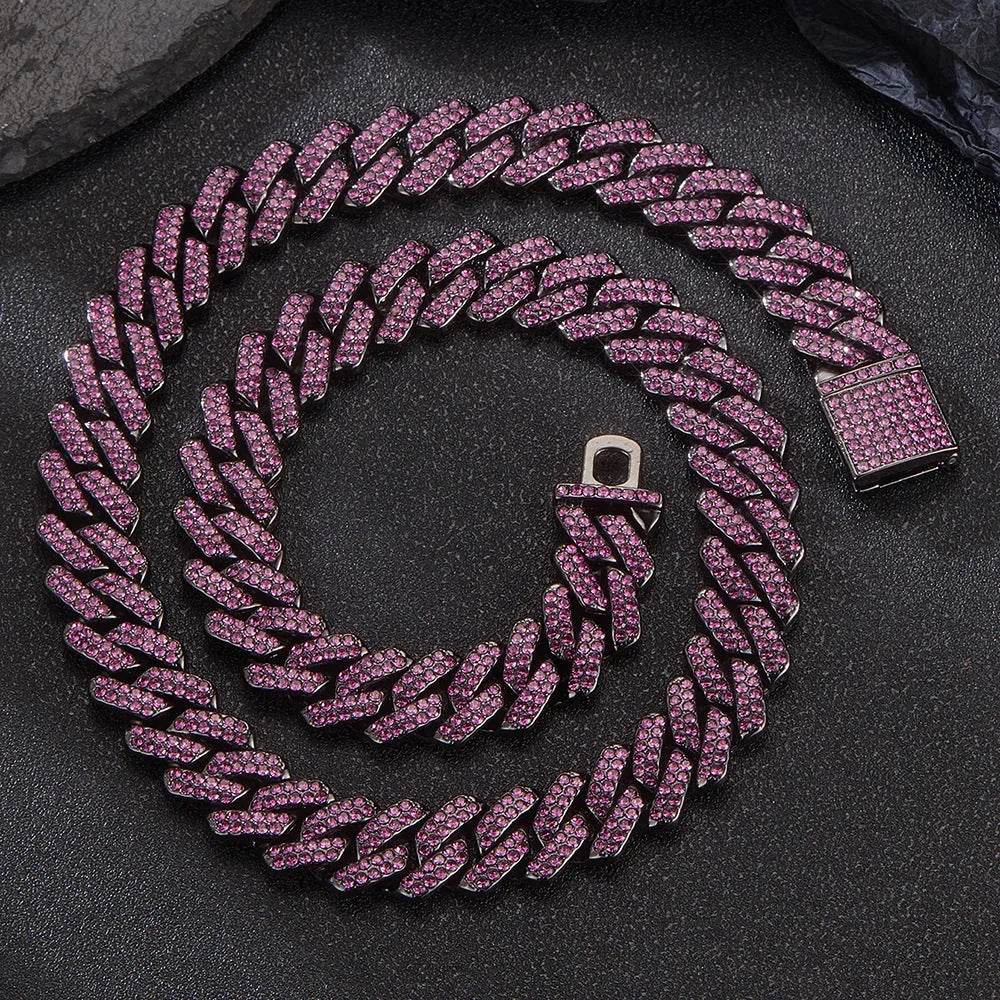 Box Buckle 14mm Bar Cuban Link Chain Bracelet and Necklace 2pcs