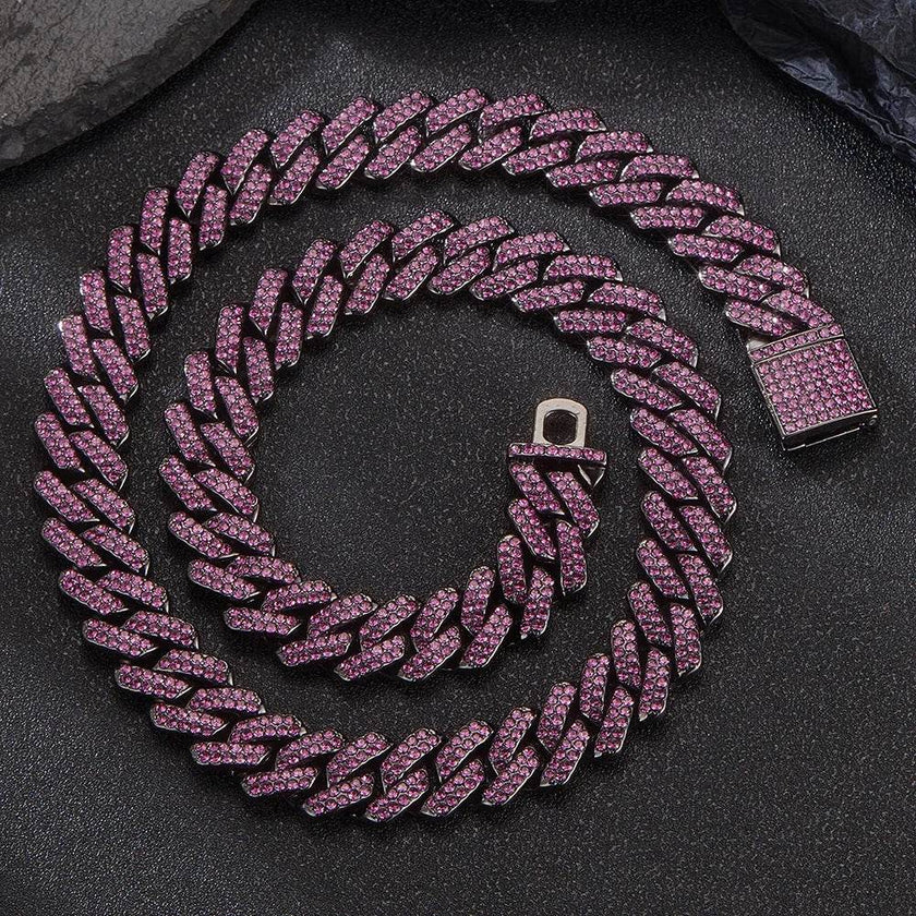 Box Buckle 14mm Bar Cuban Link Chain Bracelet and Necklace 2pcs