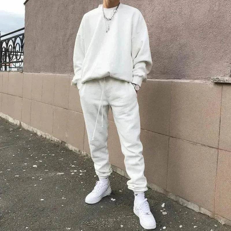 Autumn Winter  street fashion Plain Crew neck Sweatsuit for men
