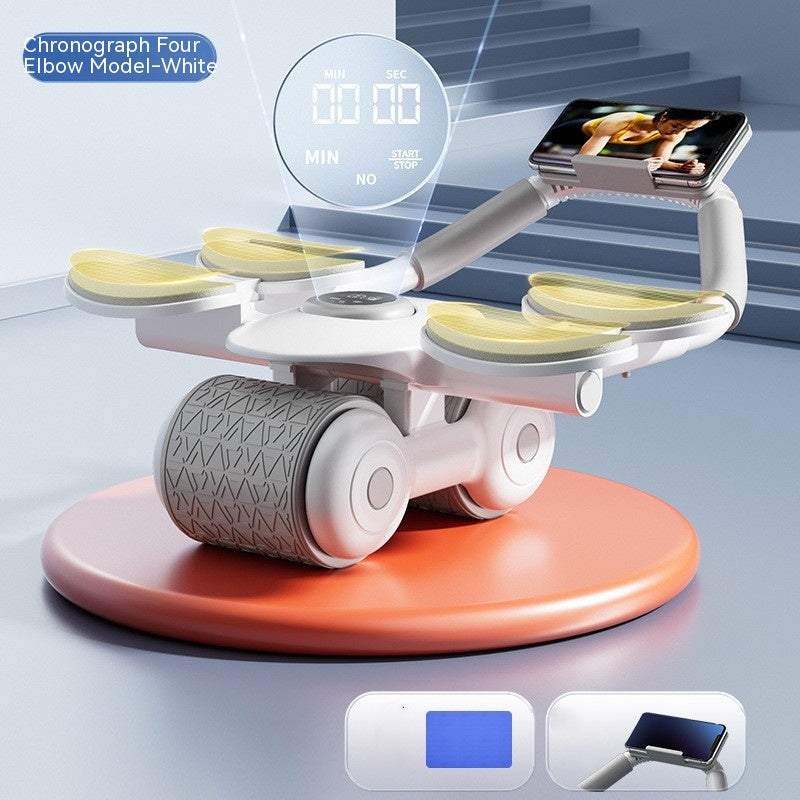 Multifunctional Ab Wheel Roller with Auto-Rebound, LCD Timer & Phone Holder – Gray