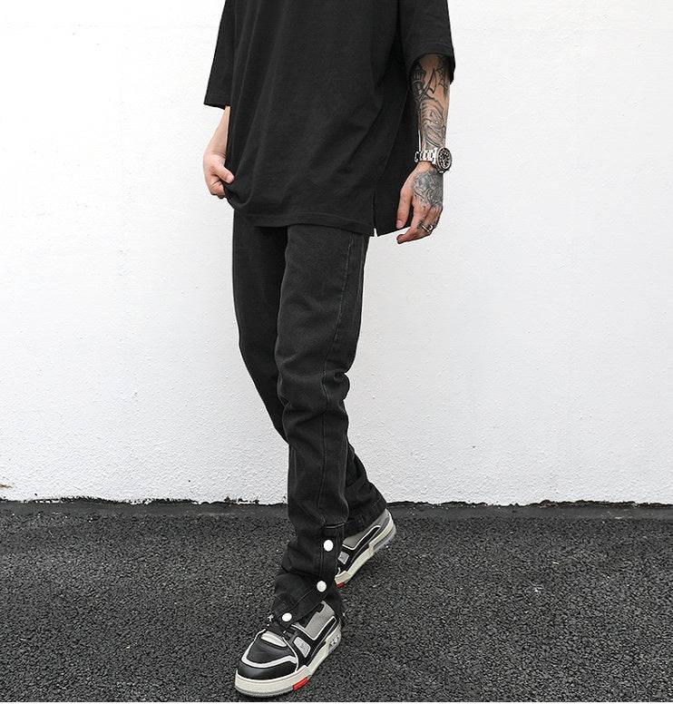 Ankle Snap Denim jeans Pant men straight leg