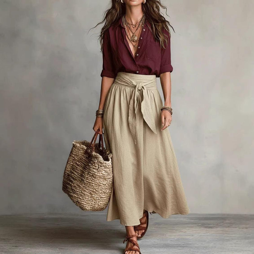 Women's Button-Down Shirt & Straight Skirt Two-Piece Set – Casual Summer Outfit