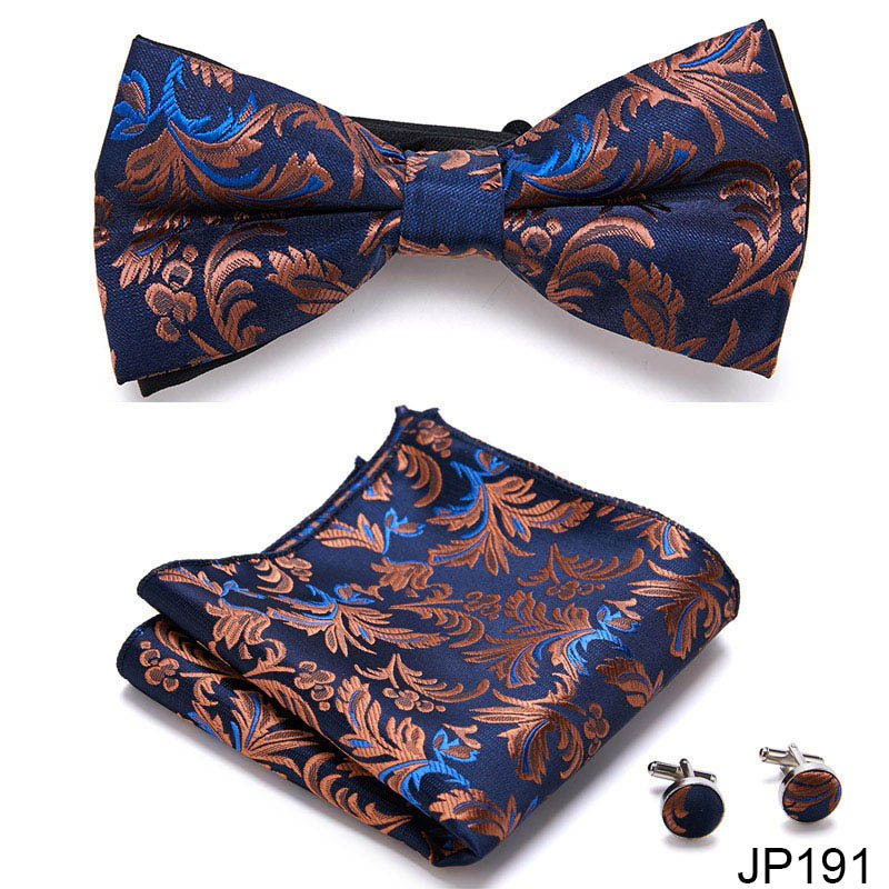 Men's Jacquard Bow Tie Set – Bow Tie, Pocket Square & Cufflinks | 36 Colors | Canada & USA