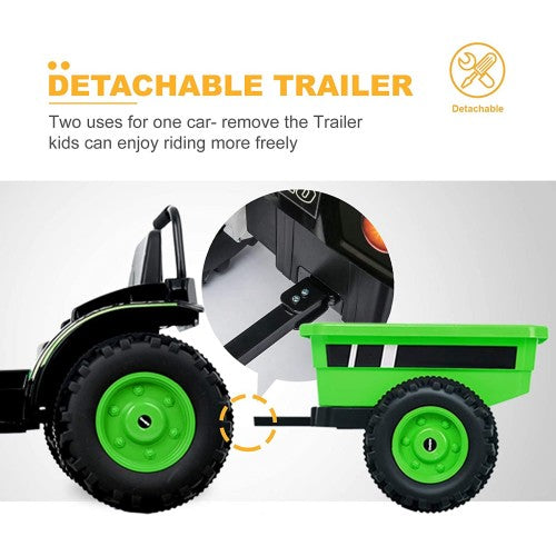 2026 6v Tractor Powered Ride-On Car Remote Control with Detachable Wagon