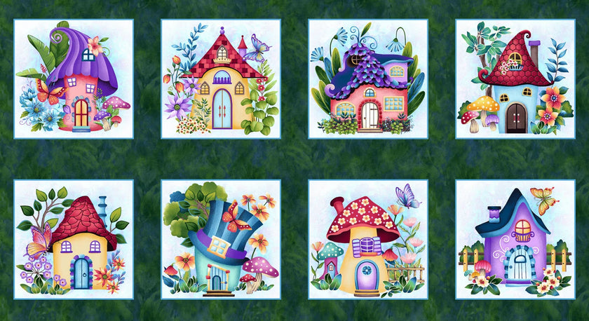 Down the Fairy Path - Forest Multi Fairy House Blocks Panel - 3437-66