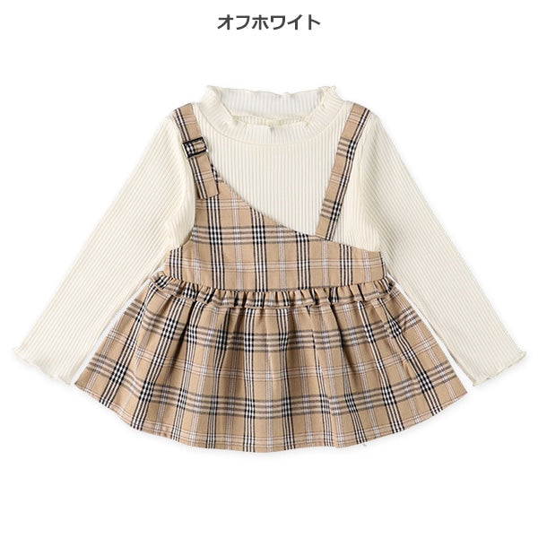 西松屋 ELFINDOLL アシンメトリーチェックキャミレイヤード風長袖Tシャツ 正規品