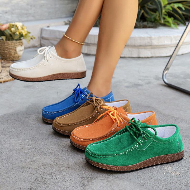 Women's Suede Lace-Up Flat Casual Loafers