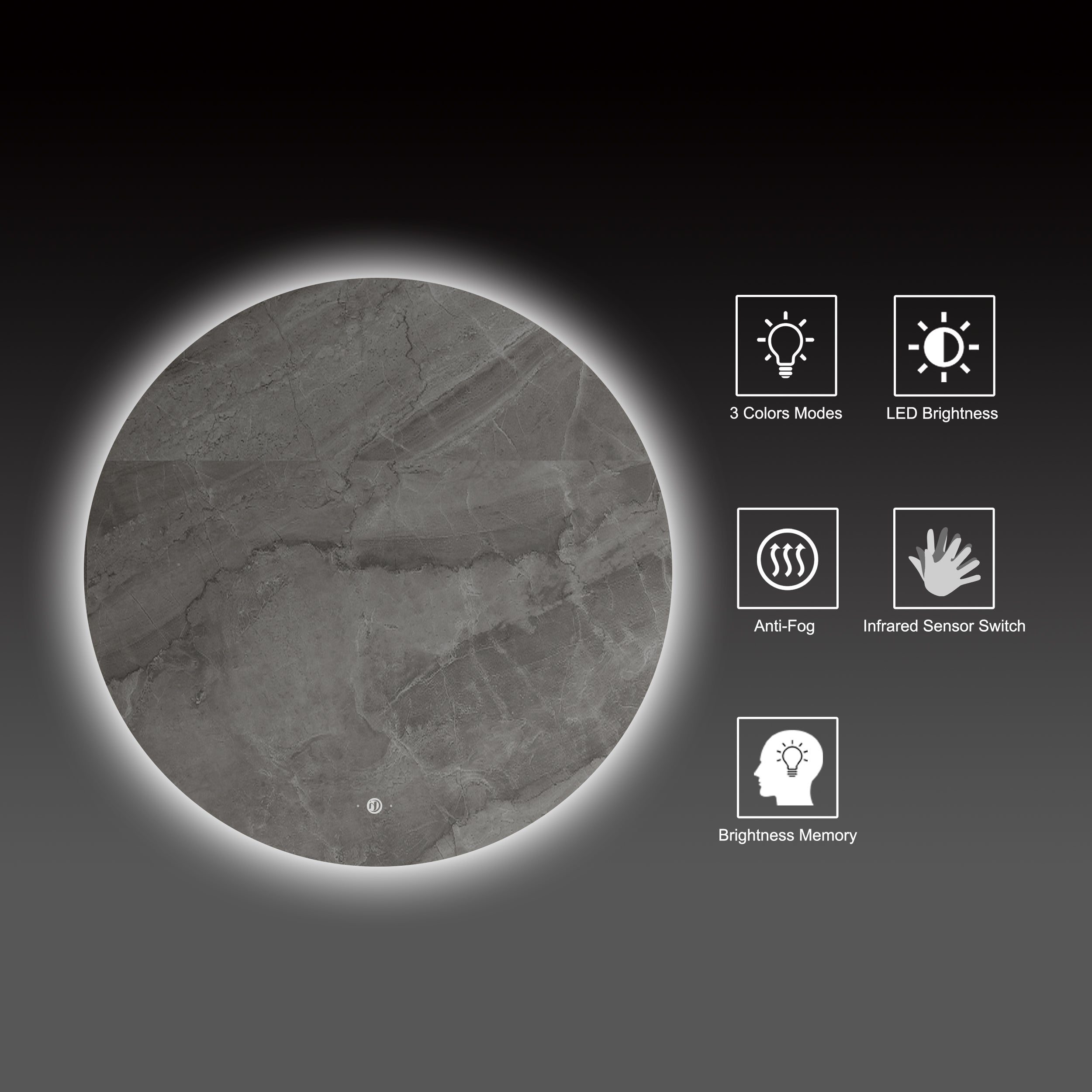 Luna Round LED Mirror Frameless – Copper-free Tempered Glass -30