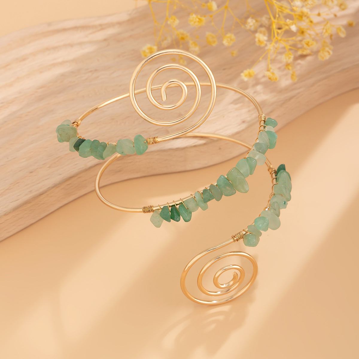 Gravel Ring Beaded Opening Bracelet – Gold Alloy Electroplated Adjustable Bangle (10 Color Styles)
