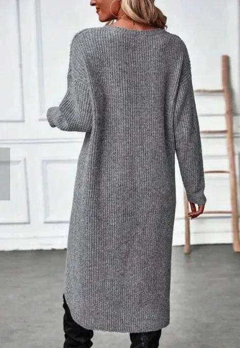Front Split Winter Sweater Mini Tunic Dress
