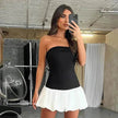 Chic Tube Top Dress Summer Solid Color Pleated Skirt Dress Women Fashion Short Mini Skater Dresses  Evening Party Cocktail Dress for Ladies