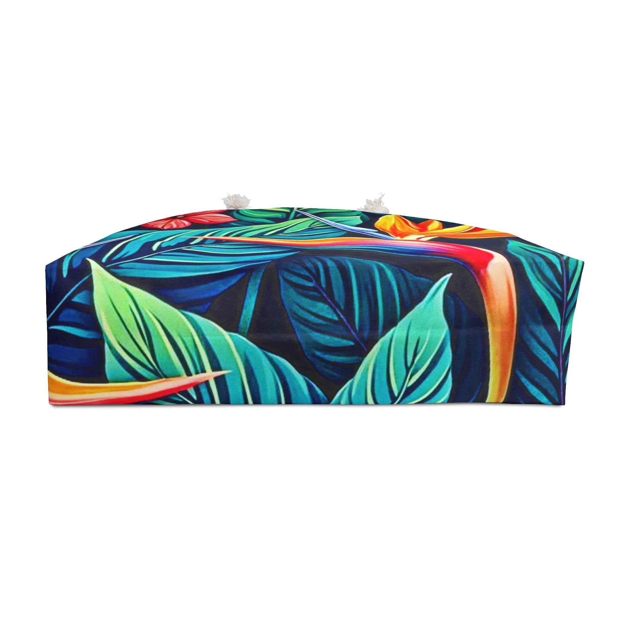 Tropical Hibiscus Floral Weekender Bag | Bird of Paradise Leaves, Large Tote Bag