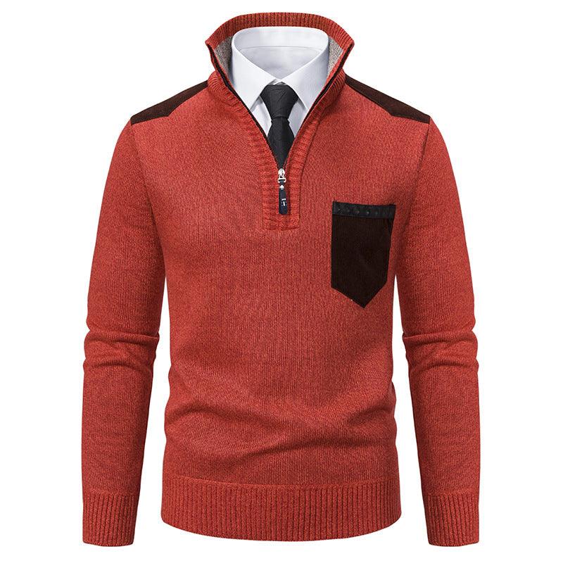 Men's heavyweight Polo Shirts - Half Zipper Cold Blouse Stand Collar